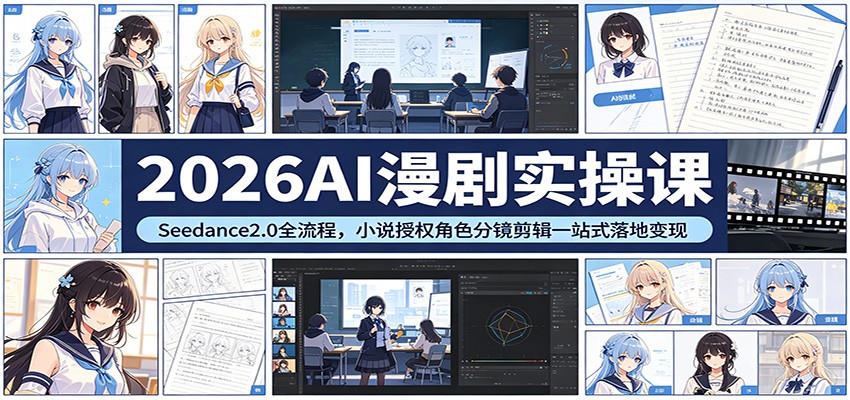 2026AI漫剧实操课：Seedance2.0全流程，小说授权角色分镜剪辑一站式落地变现-卡益网激活码商城