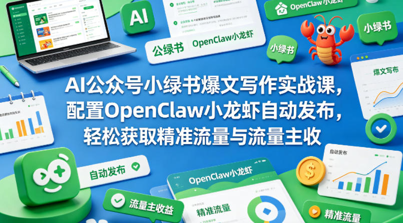AI公众号小绿书爆文写作实战课，配置OpenClaw小龙虾自动发布，轻松获取精准流量与流量主收益-卡益网激活码商城