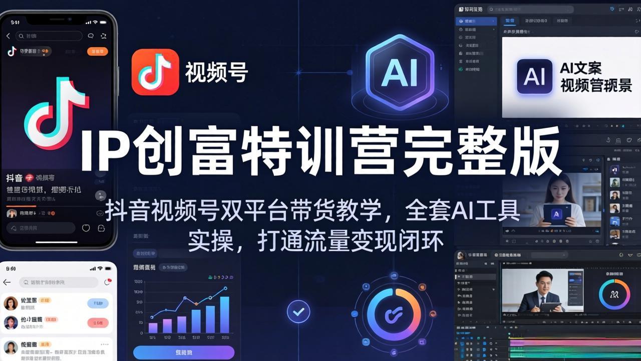 IP创富特训营完整版：抖音视频号双平台带货教学，全套AI工具实操，打通流量变现闭环-卡益网激活码商城