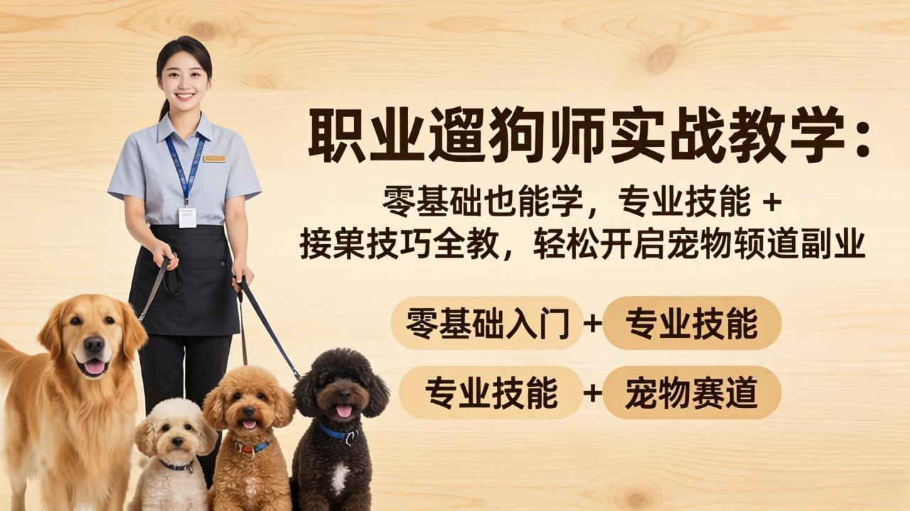 职业遛狗师实战教学：零基础也能学，专业技能 + 接单技巧全教，轻松开启宠物赛道副业-卡益网激活码商城
