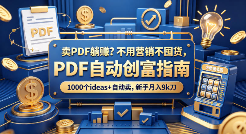 卖PDF躺賺？不用营销不囤货，PDF自动创富指南，1000个ideas+自动卖，新手月入9k刀【原创双语字幕】-卡益网激活码商城