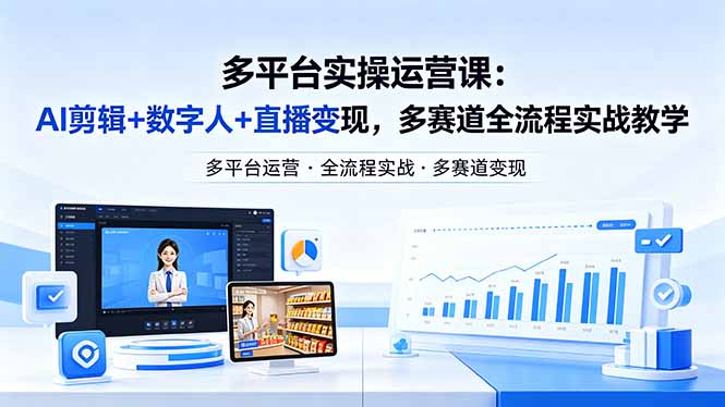 某团队多平台实操运营课-更新26年4月20：AI剪辑+数字人+直播变现，多赛道全流程实战教学-卡益网激活码商城