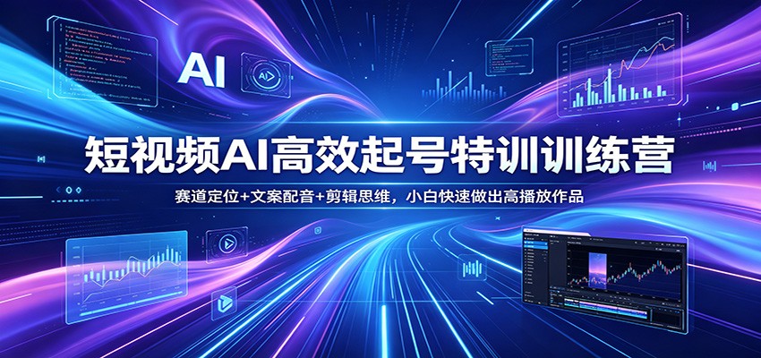 短视频AI高效起号特训训练营：赛道定位+文案配音+剪辑思维，小白快速做出高播放作品-卡益网激活码商城