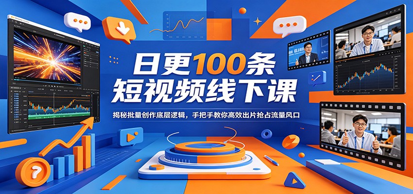 日更100条短视频线下课：揭秘批量创作底层逻辑，手把手教你高效出片抢占流量风口-卡益网激活码商城