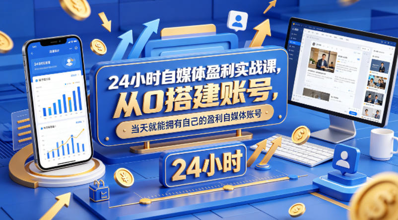 24小时自媒体盈利实战课，从0搭建账号，当天就能拥有自己的盈利自媒体账号-卡益网激活码商城