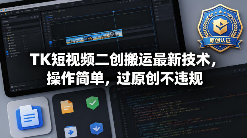 TK短视频二创搬运最新技术，操作简单，过原创不违规-卡益网激活码商城