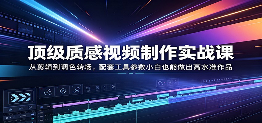 顶级质感视频制作实战课：从剪辑到调色转场，配套工具参数小白也能做出高水准作品-卡益网激活码商城