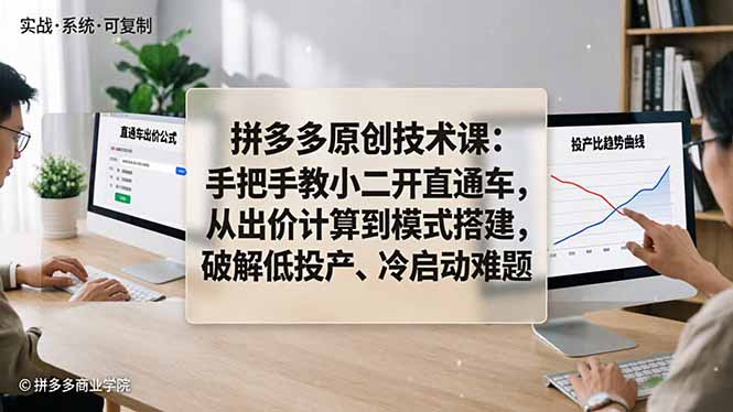 拼多多原创技术课：手把手教小二开直通车，从出价计算到模式搭建，破解低投产、冷启动难题-卡益网激活码商城