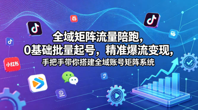 全域矩阵流量陪跑，0基础批量起号，精准爆流变现，手把手带你搭建全域账号矩阵系统-卡益网激活码商城