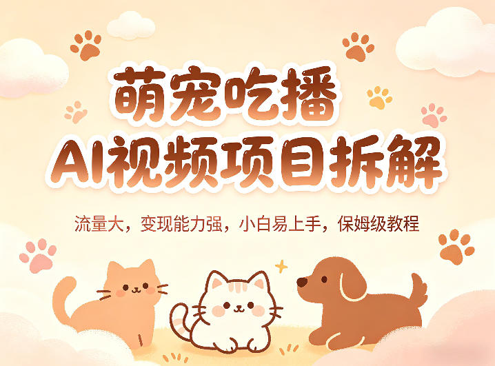 萌宠吃播AI视频项目拆解，流量大，变现能力强，小白易上手，保姆级教程-卡益网激活码商城