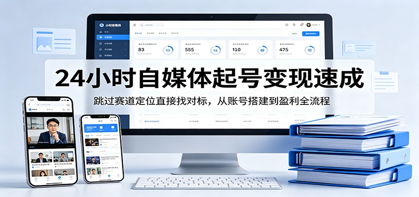 24小时自媒体起号变现速成，跳过赛道定位直接找对标，从账号搭建到盈利全流程-卡益网激活码商城