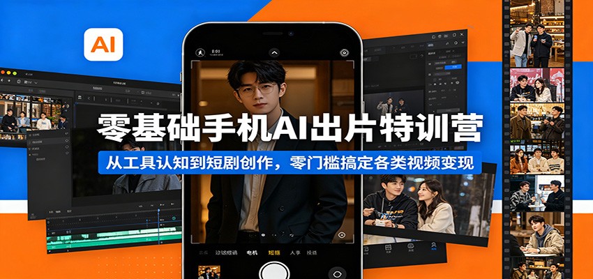 零基础手机AI出片特训营：从工具认知到短剧创作，零门槛搞定各类视频变现-卡益网激活码商城