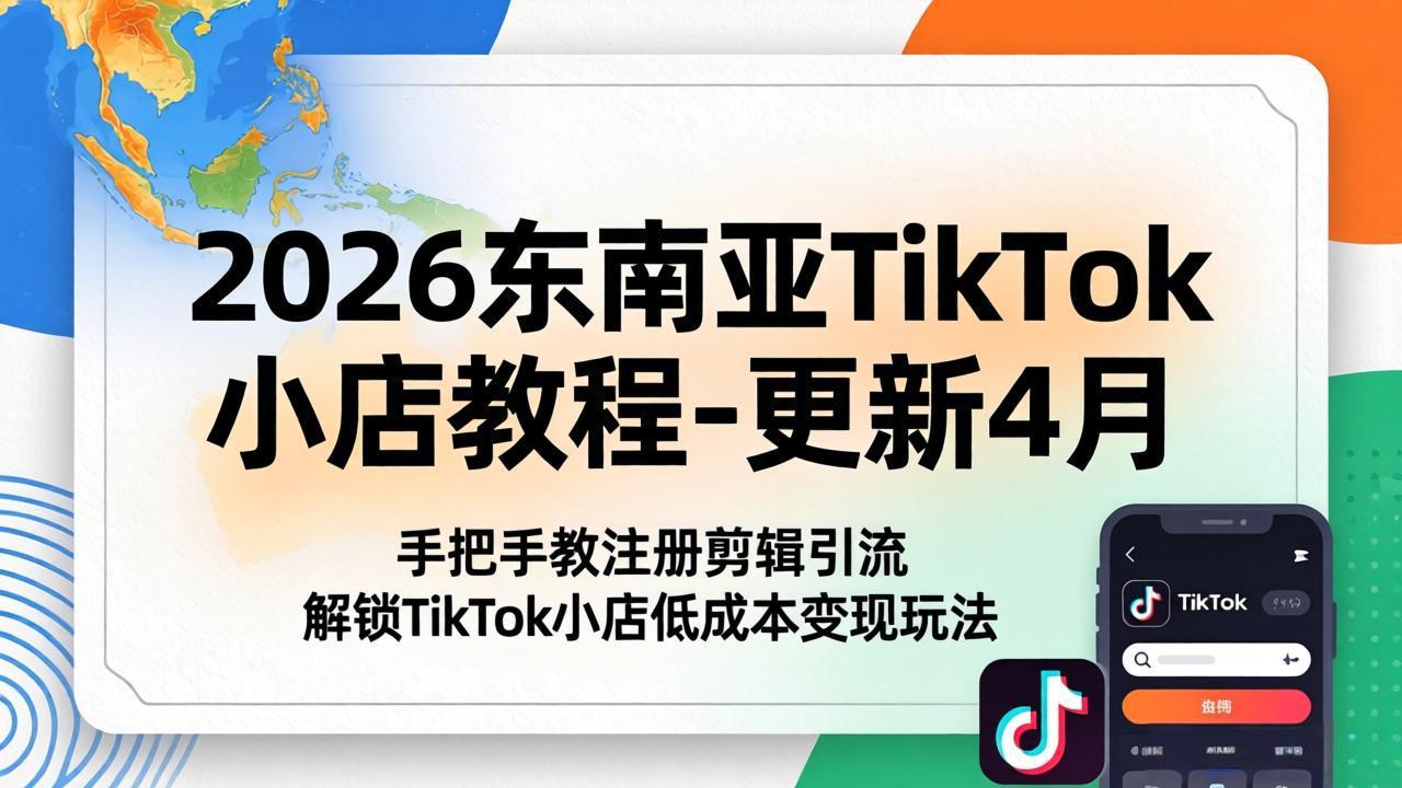 2026东南亚TikTok小店教程-更新4月，手把手教注册剪辑引流，解锁TikTok小店低成本变现玩法-卡益网激活码商城