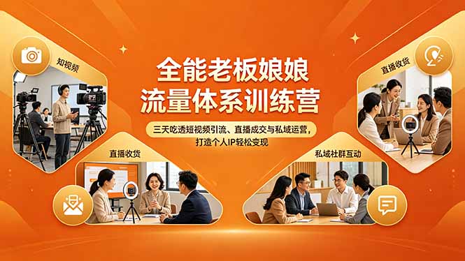 全能老板娘流量体系训练营，三天吃透短视频引流、直播成交与私域运营，打造个人IP轻松变现-卡益网激活码商城