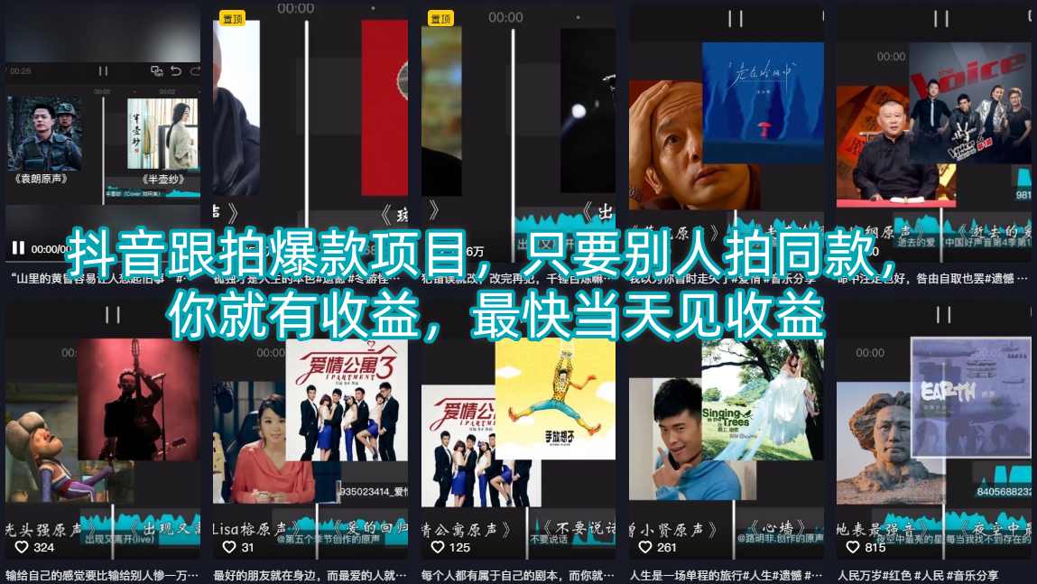 抖音跟拍爆款项目，只要别人拍同款，你就有收益，最快当天见收益-卡益网激活码商城