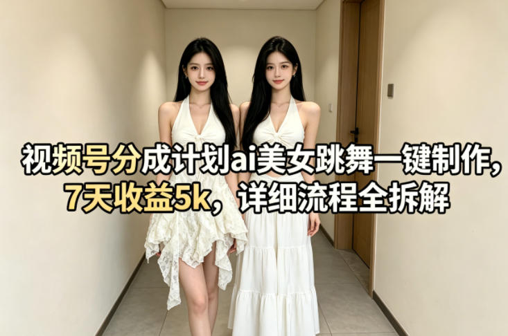 视频号分成计划ai美女跳舞一键制作，7天收益5k，详细流程全拆解-卡益网激活码商城