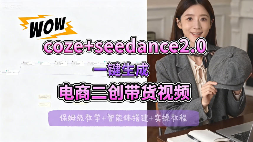 【Coze工作流搭建实操教程】seedance2.0+coze一键生成电商二创带货视频，全流程保姆级教学-卡益网激活码商城