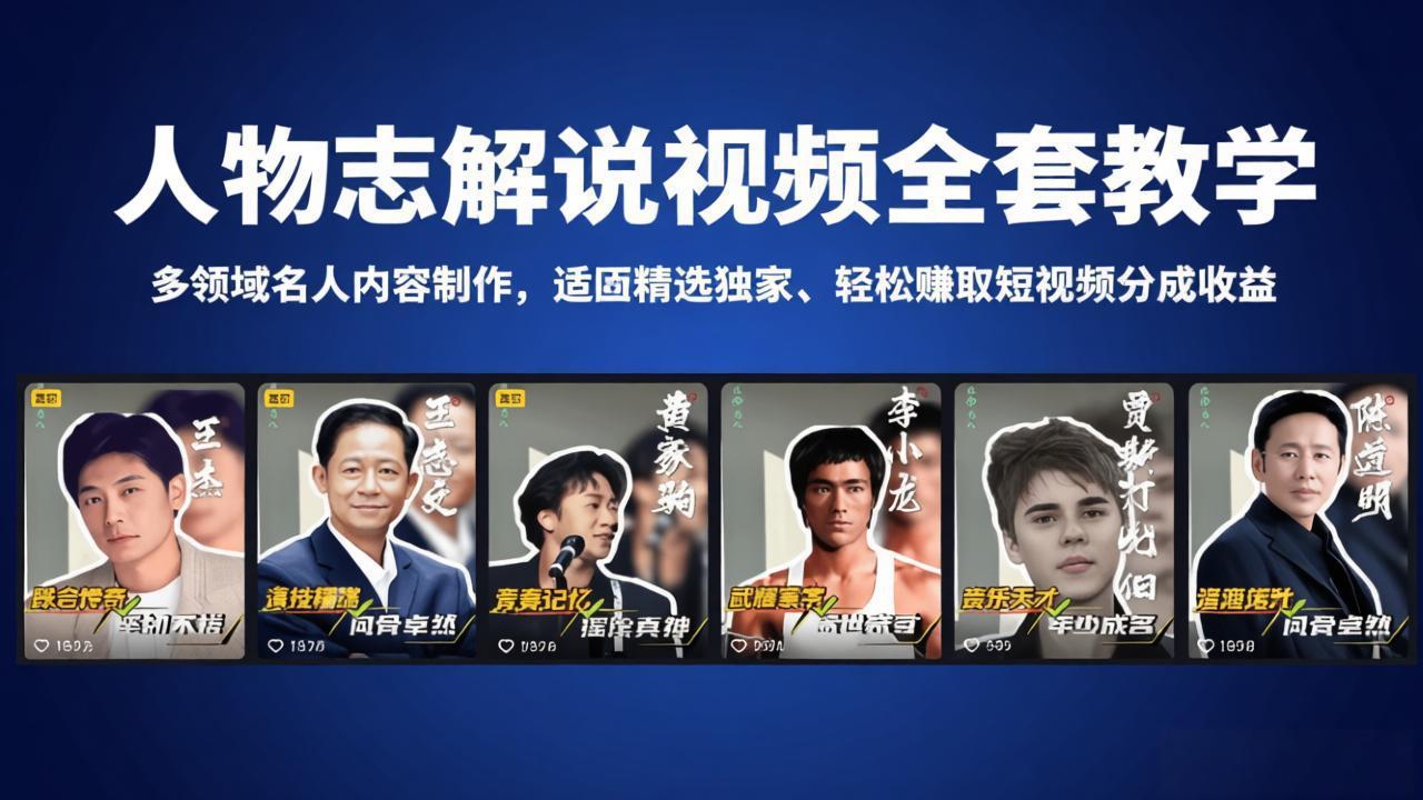 人物志解说视频全套教学，多领域名人内容制作，适配精选独家，轻松赚取短视频分成收益-卡益网激活码商城