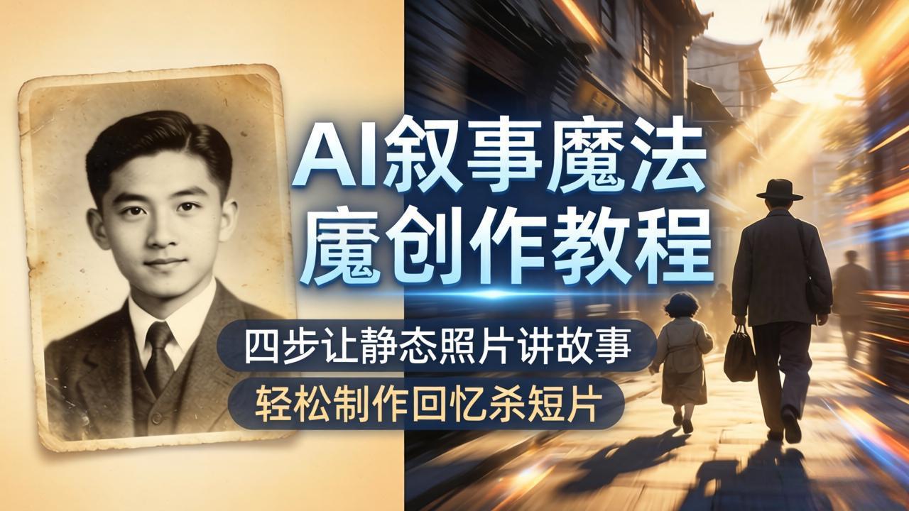 AI叙事魔法创作教程，四步让静态照片讲故事，老照片修复加动态特效，轻松制作回忆杀短片-卡益网激活码商城