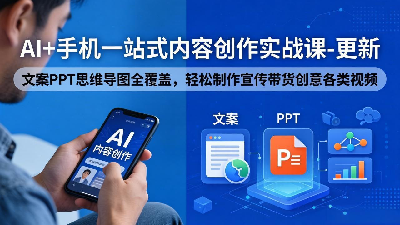 AI+手机一站式内容创作实战课-更新，文案PPT思维导图全覆盖，轻松制作宣传带货创意各类视频-卡益网激活码商城