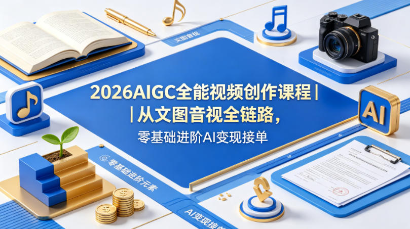 2026AIGC全能视频创作课程｜从文图音视全链路，零基础进阶AI变现接单-卡益网激活码商城