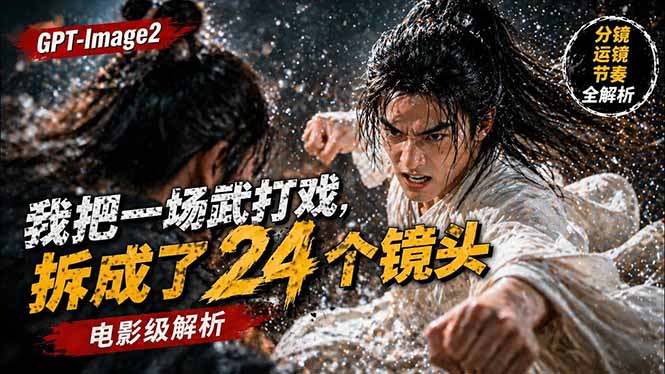 用GPT-Image2，把一段武打对决拆成24个连续镜头，从人物建立、动作衔接、运镜节奏，到情绪爆发-卡益网激活码商城