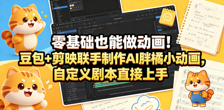 零基础也能做动画！豆包+剪映联手制作AI胖橘小动画，自定义剧本直接上手-卡益网激活码商城
