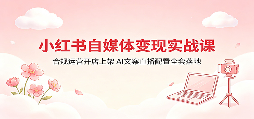 小红书自媒体变现实战课：合规运营开店上架，AI文案直播配置全套落地-卡益网激活码商城