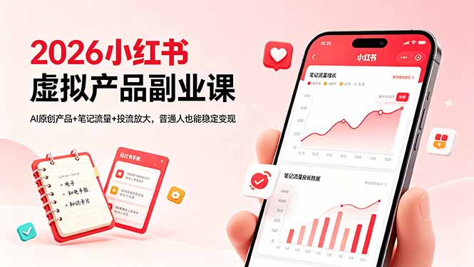 2026小红书虚拟产品副业课,AI原创产品+笔记流量+投流放大,普通人也能稳定变现-卡益网激活码商城