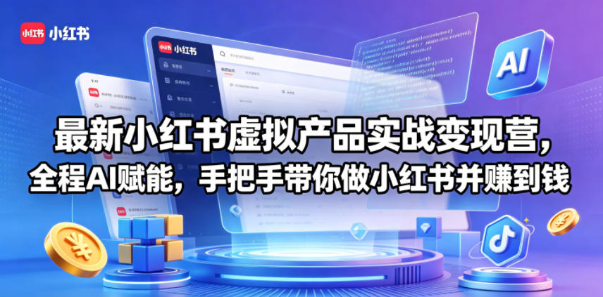 最新小红书虚拟产品实战变现营，全程AI赋能，手把手带你做小红书并赚到钱-卡益网激活码商城