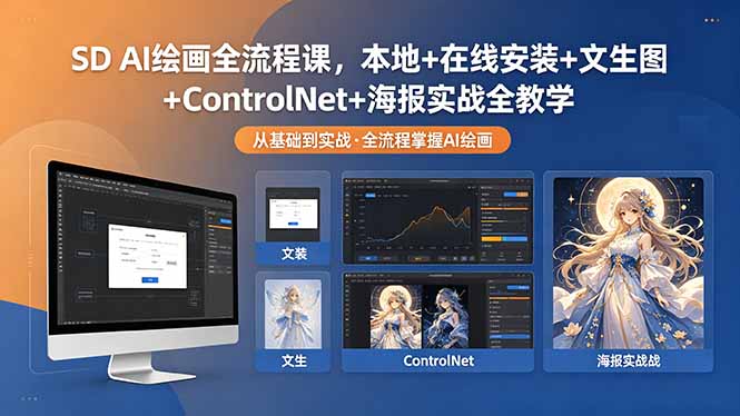 SD AI绘画全流程课，本地+在线安装+文生图+ControlNet+海报实战全教学-卡益网激活码商城