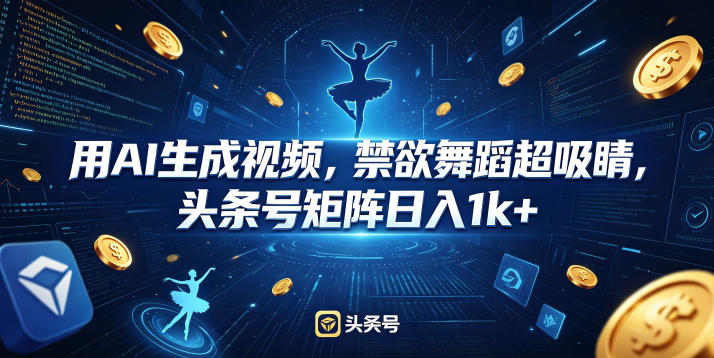 用AI生成视频，禁欲舞蹈超吸睛，头条号矩阵日入1k+-卡益网激活码商城