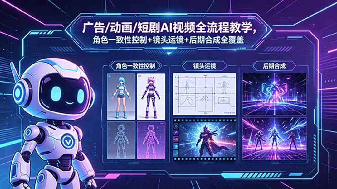 广告/动画/短剧AI视频全流程教学,角色一致性控制+镜头运镜+后期合成全覆盖-卡益网激活码商城