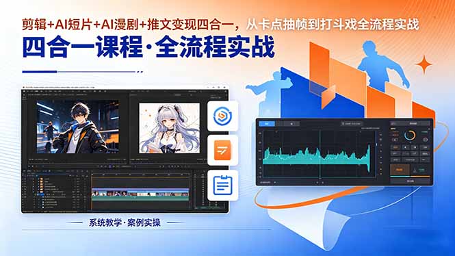 剪辑+AI短片+AI漫剧+推文变现四合一，从卡点抽帧到打斗戏全流程实战-卡益网激活码商城