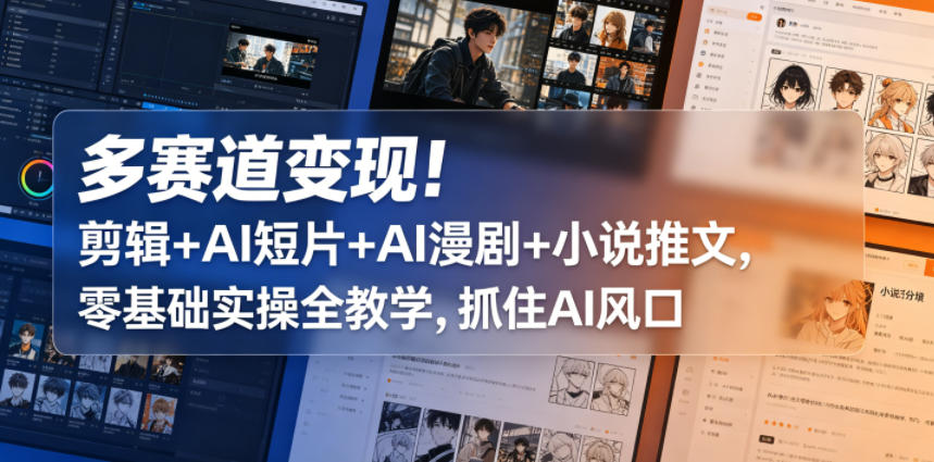 多赛道变现！剪辑+AI短片+AI漫剧+小说推文，零基础实操全教学，抓住AI风口-卡益网激活码商城