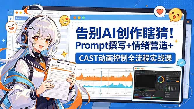 告别AI创作瞎猜！Prompt撰写+情绪营造+CAST动画控制全流程实战课-卡益网激活码商城