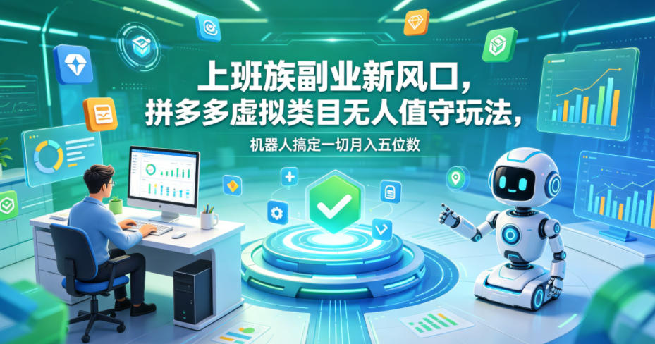 上班族副业新风口，拼多多虚拟类目无人值守玩法，机器人搞定一切月入五位数【揭秘】-卡益网激活码商城