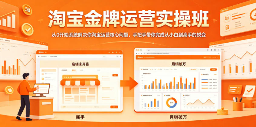 淘宝金牌运营实操班，从0开始系统解决你淘宝运营核心问题，手把手带你完成从小白到高手的蜕变-卡益网激活码商城