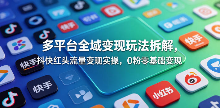 多平台全域变现玩法拆解，抖快红头流量变现实操，0粉零基础变现-卡益网激活码商城