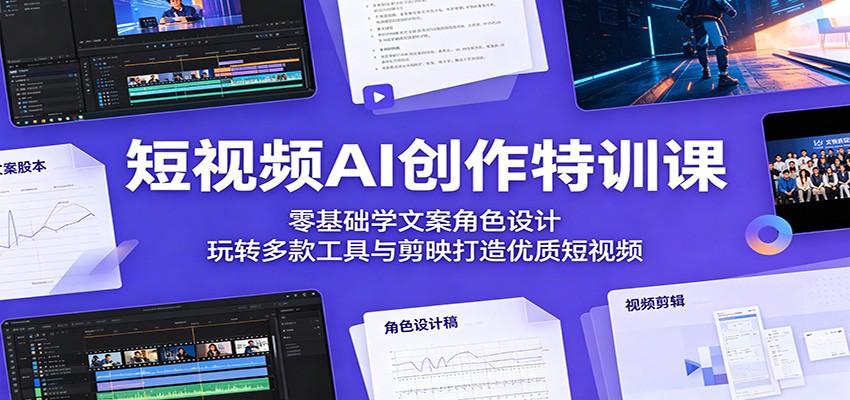 短视频AI创作特训课：零基础学文案角色设计，玩转多款工具与剪映打造优质短视频-卡益网激活码商城