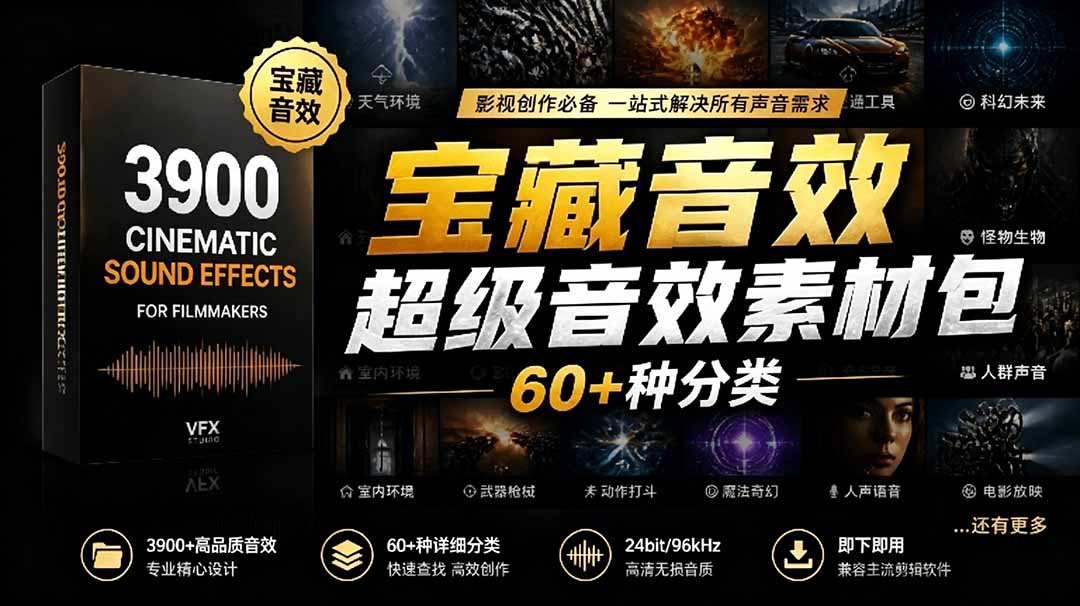 宝藏音效合集包!60+多种音效分类,共计3900个,分类清晰,全中文分类,高品质剪辑音效素材包-卡益网激活码商城