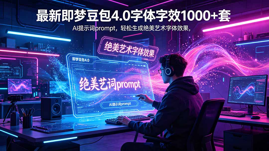 最新即梦豆包4.0字体字效1000+套，AI提示词prompt，轻松生成绝美艺术字体效果-卡益网激活码商城