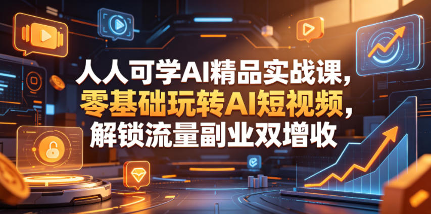 人人可学AI精品实战课，零基础玩转AI短视频，解锁流量副业双增收-卡益网激活码商城