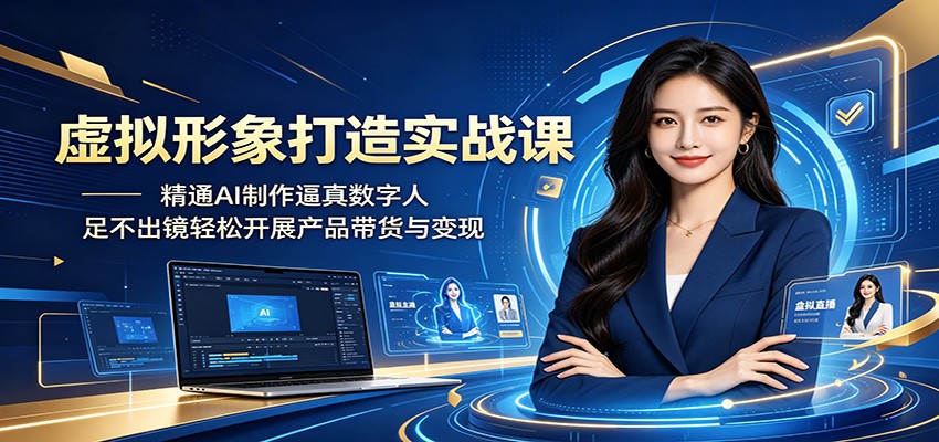 虚拟形象打造实战课:精通AI制作逼真数字人,足不出镜轻松开展产品带货与变现-卡益网激活码商城