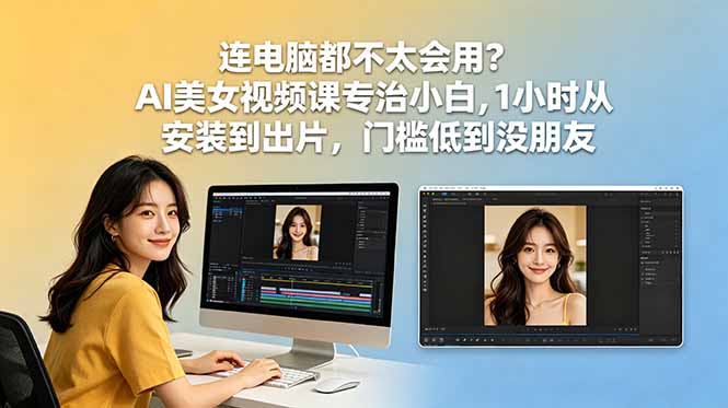 连电脑都不太会用？AI美女视频课专治小白，1小时从安装到出片，门槛低到没朋友-卡益网激活码商城