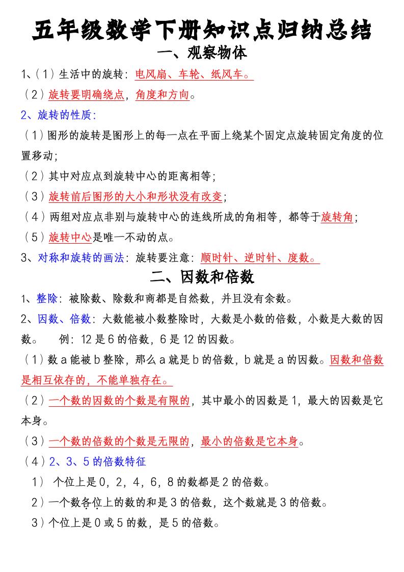 五年级下数学知识点归纳总结（通用版）-卡益网激活码商城