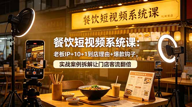 餐饮短视频系统课：老板IP+10+1到店理由+爆款钩子，实战案例拆解让门店客流翻倍-卡益网激活码商城