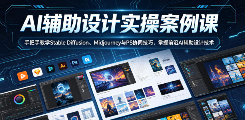 AI辅助设计实操案例课，手把手教学Stable Diffusion、Midjourney与PS协同技巧，掌握前沿AI辅助设计技术-卡益网激活码商城