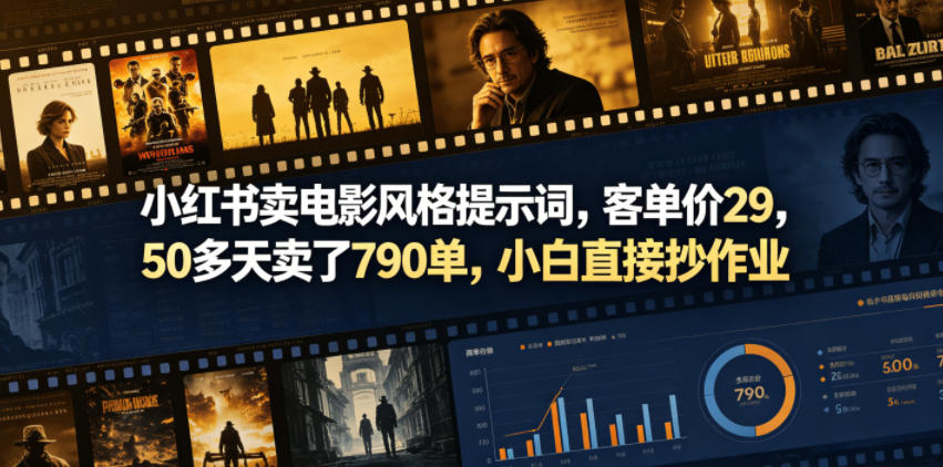 小红书卖电影风格提示词，客单价29，50多天卖了790单，小白直接抄作业！-卡益网激活码商城