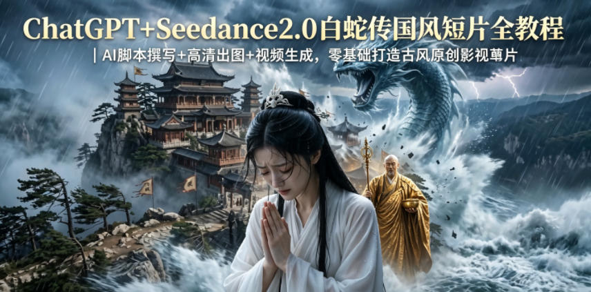 ChatGPT+Seedance2.0白蛇传国风短片全教程｜AI脚本撰写+高清出图+视频生成，零基础打造古风原创影视短片-卡益网激活码商城